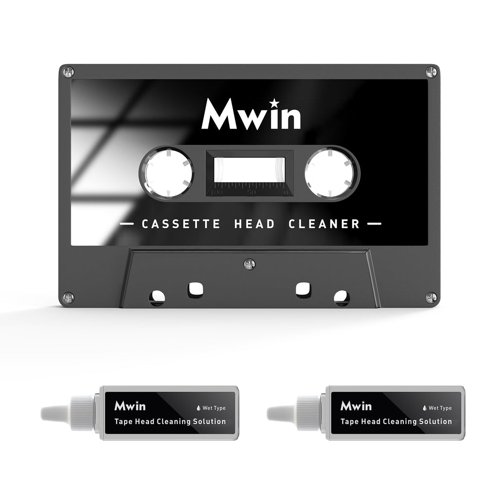 Mwin Audio Cassette Head Cleaner Tape with/ 2 Cleaning Fluids Care Wet Maintenance Kit, Cleaner for Cassette Tape Player/Boombox/Deck/Recorder