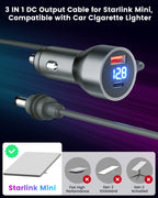 Mwin Car Adapter for Starlink Mini, Starlink Mini Cable 3 in 1 Accessories DC Car Charger, 12V-24V Cigarette Lighter Adapter with Digital Display, High Speed USB C/USB A 30W Ports, Ideal for Truck, R