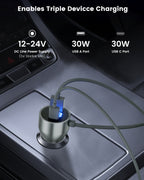 Mwin Car Adapter for Starlink Mini, Starlink Mini Cable 3 in 1 Accessories DC Car Charger, 12V-24V Cigarette Lighter Adapter with Digital Display, High Speed USB C/USB A 30W Ports, Ideal for Truck, R