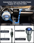 Mwin Car Adapter for Starlink Mini, Starlink Mini Cable 3 in 1 Accessories DC Car Charger, 12V-24V Cigarette Lighter Adapter with Digital Display, High Speed USB C/USB A 30W Ports, Ideal for Truck, R
