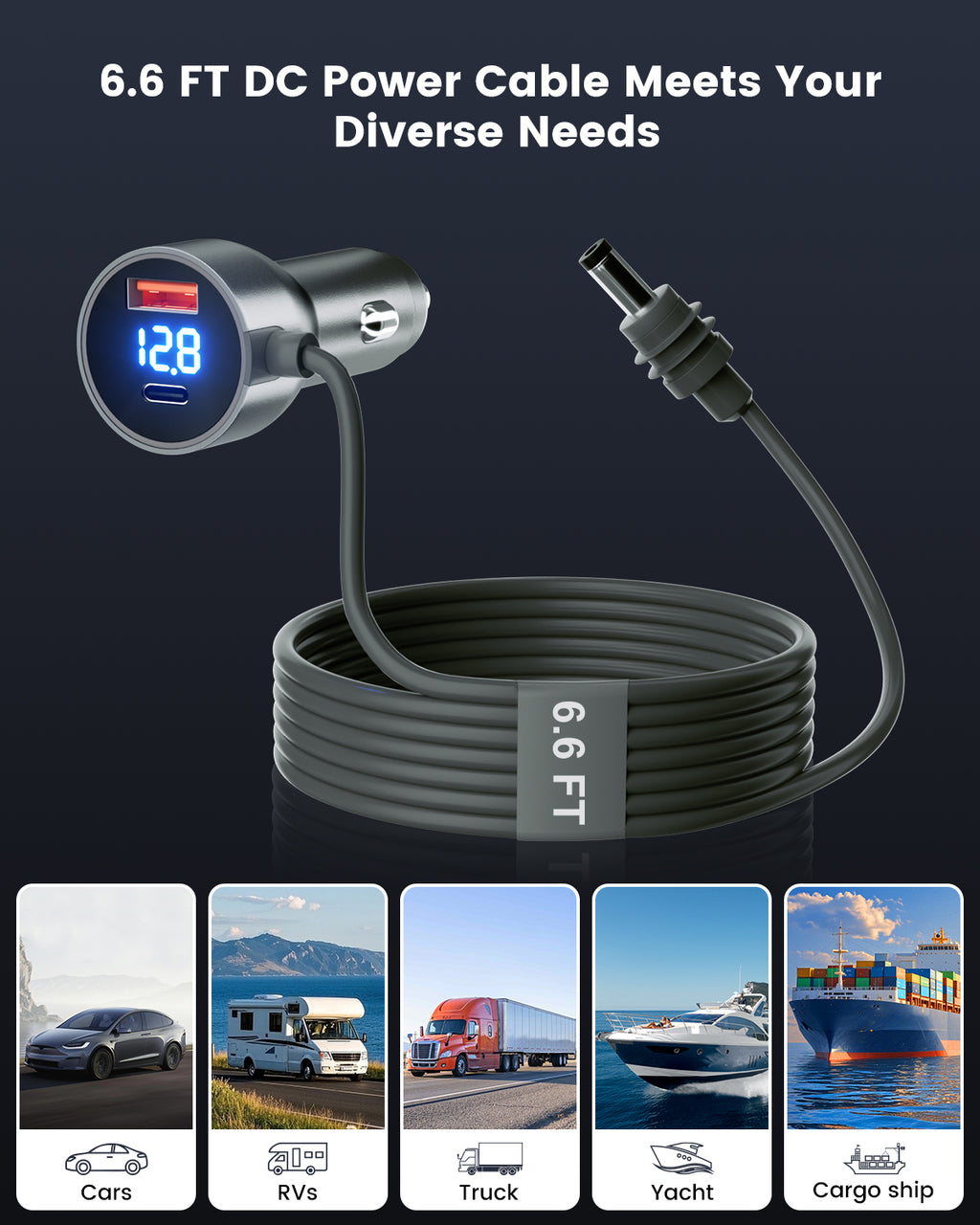 Mwin Car Adapter for Starlink Mini, Starlink Mini Cable 3 in 1 Accessories DC Car Charger, 12V-24V Cigarette Lighter Adapter with Digital Display, High Speed USB C/USB A 30W Ports, Ideal for Truck, R